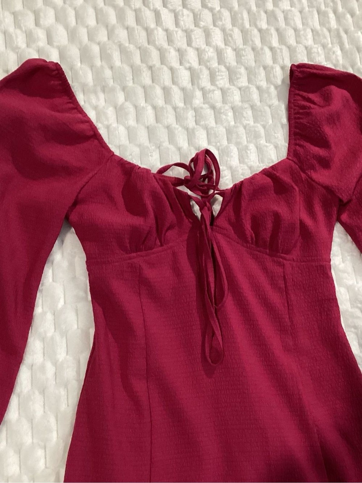 Source Unknown Fuchsia Long Sleeve Tie-Front Ruffle-Hem Mini Dress