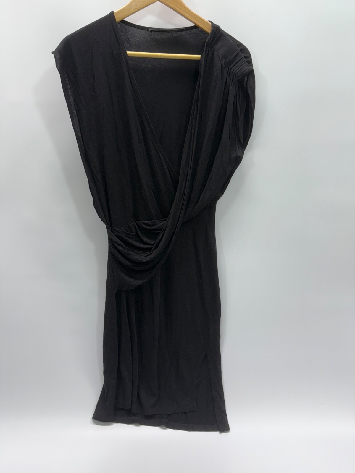AllSaints Black Draped Wrap Midi Dress Size 4 Sleeveless Made in Portugal