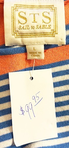 NWT! SAIL TO SABLE BLUE WHITE CORAL NAUTICAL STRIPED COTTON KNIT BLEND DRESS L !