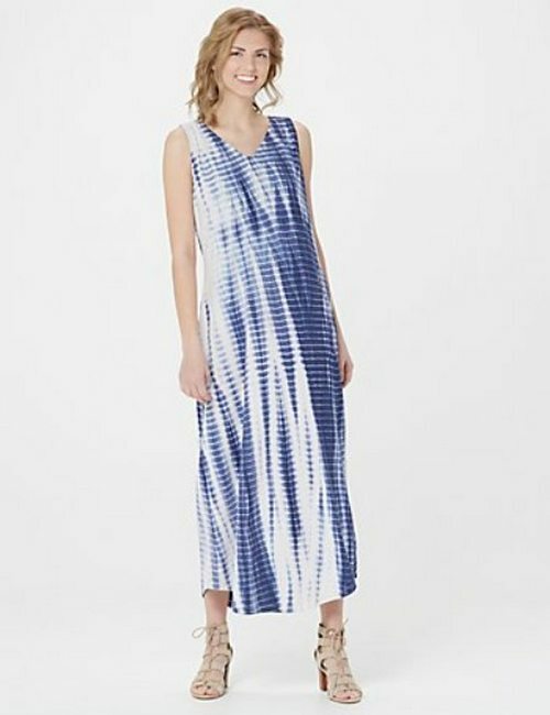 Belle by Kim Gravel Twilight Blue TripleLuxe Knit Tie-Dye Maxi Dress XXS New