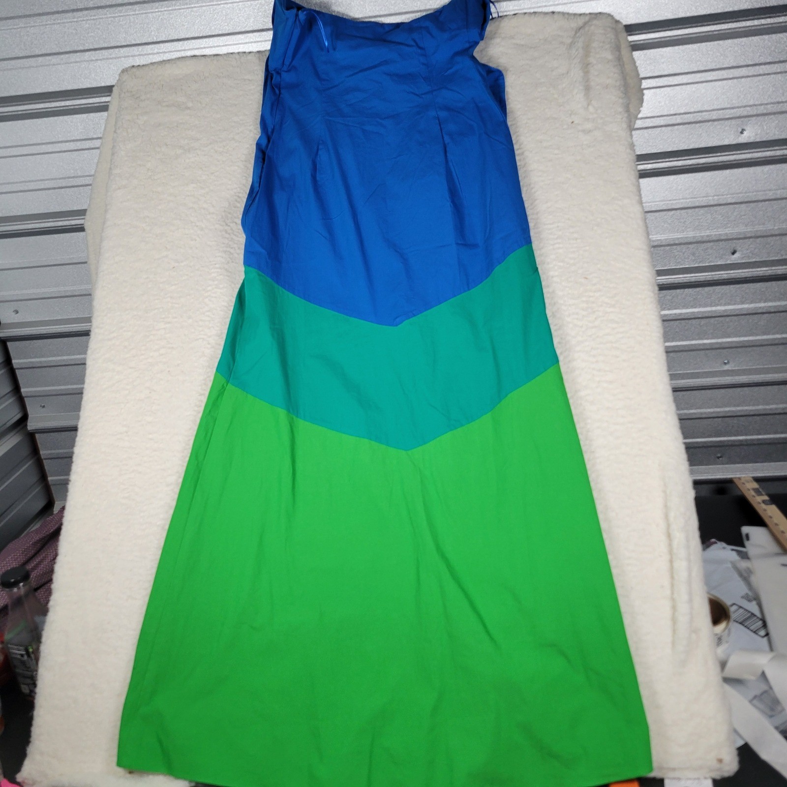 Simon Miller Mango Dress Womens S Blue Green Colorblock Strapless Wrap Midi Knot