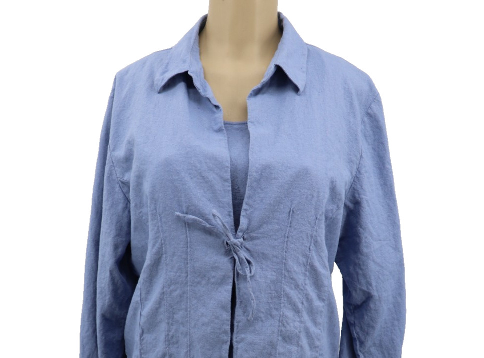 Coldwater Creek 2 Pc Linen Blend Maxi Dress & Jacket Womens Size Large Blue Long