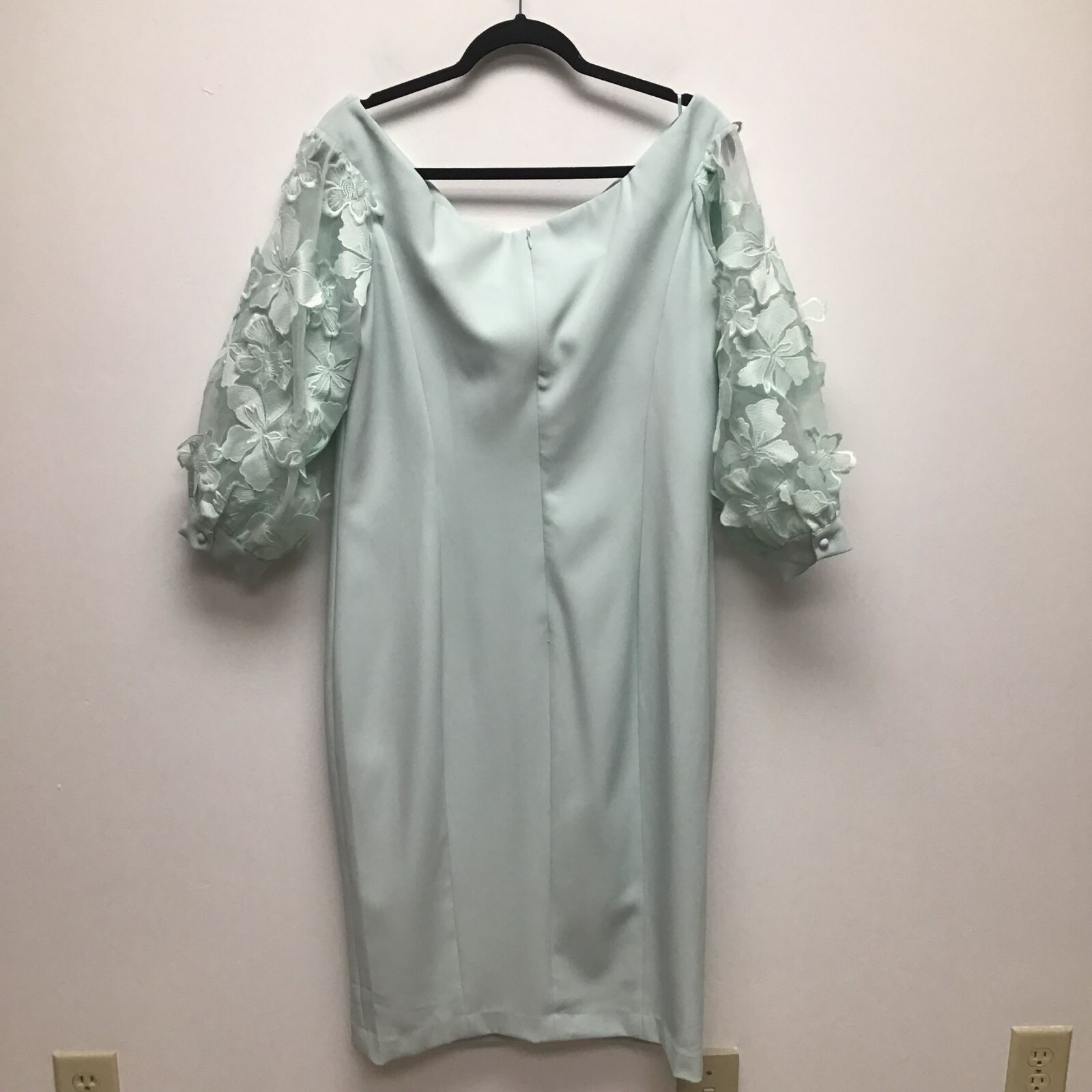 Alberto Makali Womens Sky Blue Embellished Lace Sleeve Knee Slit Midi Dress 16