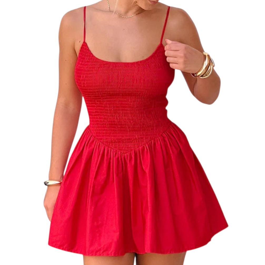 Beginning Boutique Womens Sharmane Red Smocked Drop Basque Waist Mini Dress 4