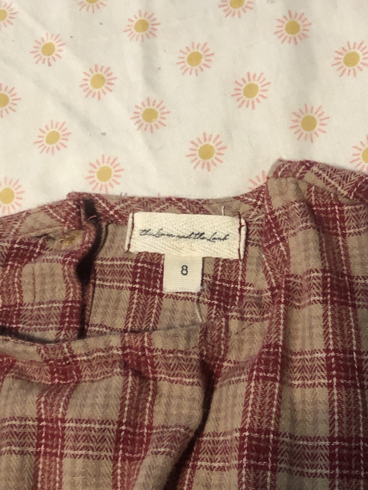 Fall Winter Korean Style women size 8 Cotton Linen Lantern Sleeve Plaid Dress