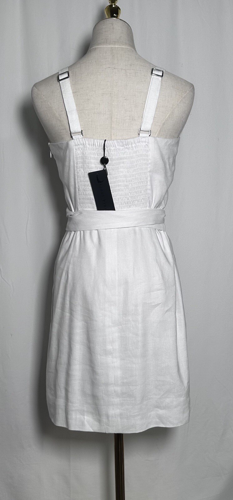 Gianni Bini Sheath Dress Wrap 4 Linen Blend Belt Spaghetti Straps White NW $129