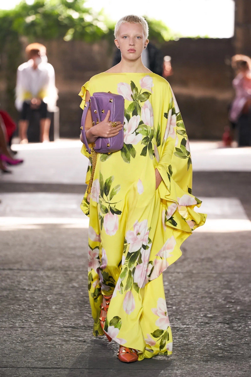 VALENTINO RUNWAY YELLOW FLORAL RUFFLE DRESS IT 40