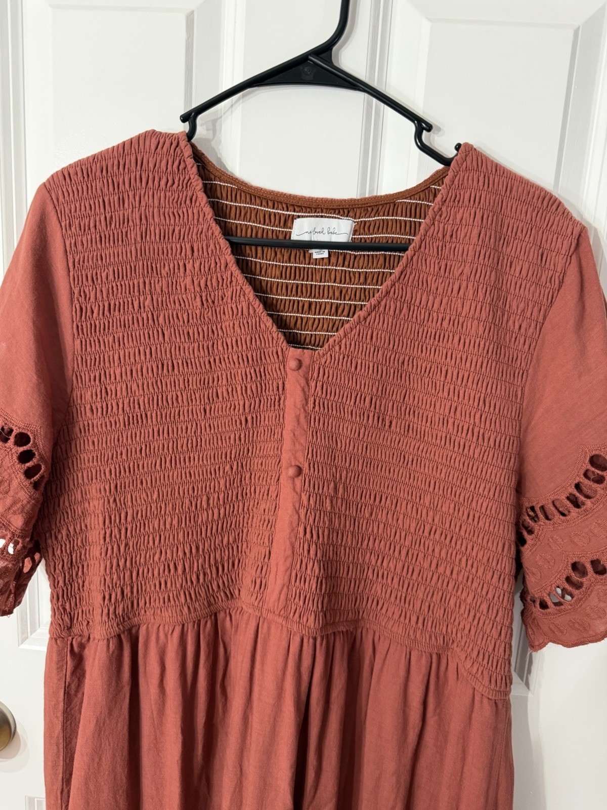 Orange Rust Boho Cottagecore Maxi Dress XXXL Embroidered Eyelet Tiered Prairie