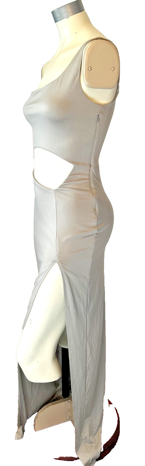 Superdown Erla Light Grey One Shoulder Cutout Maxi Dress w/ Side Slit Size M
