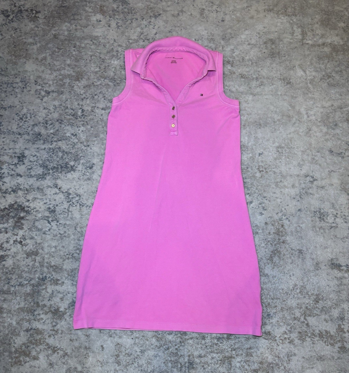 Tommy Hilfiger Pink Pique Sleeveless Collared Polo Dress Logo Buttons XS