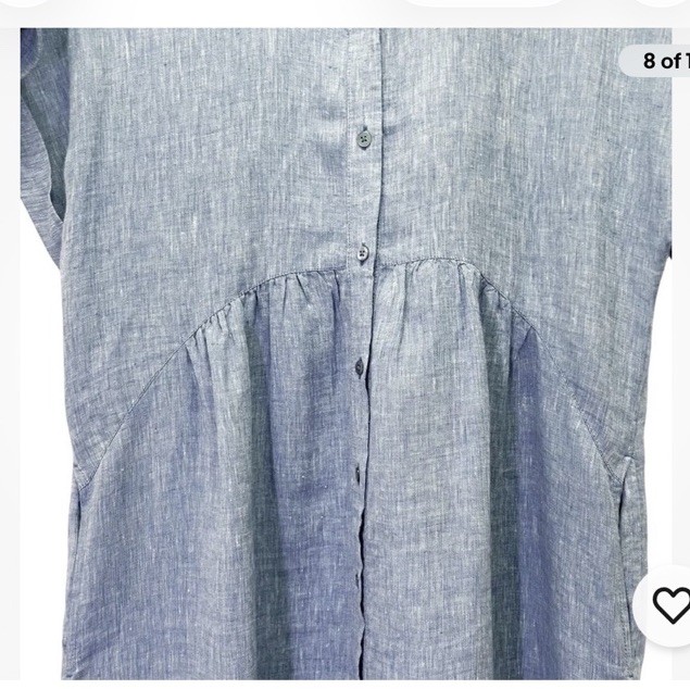 Haven Well Within Talbots Linen Button Front Midi Shirt Dress Blue Extra Small