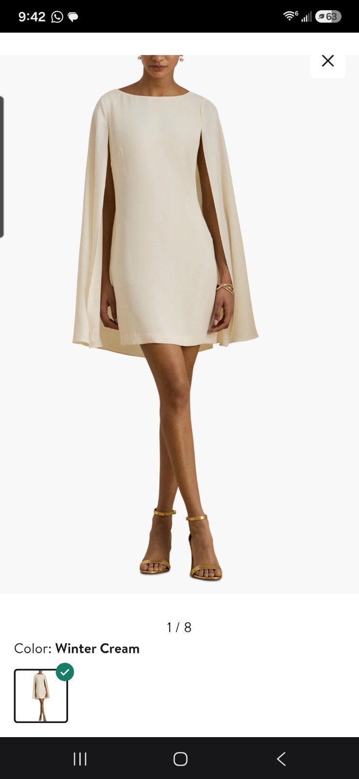 Lauren Ralph Lauren Cape Georgette Cocktail Dress Women’s 16 Winter Cream Solid
