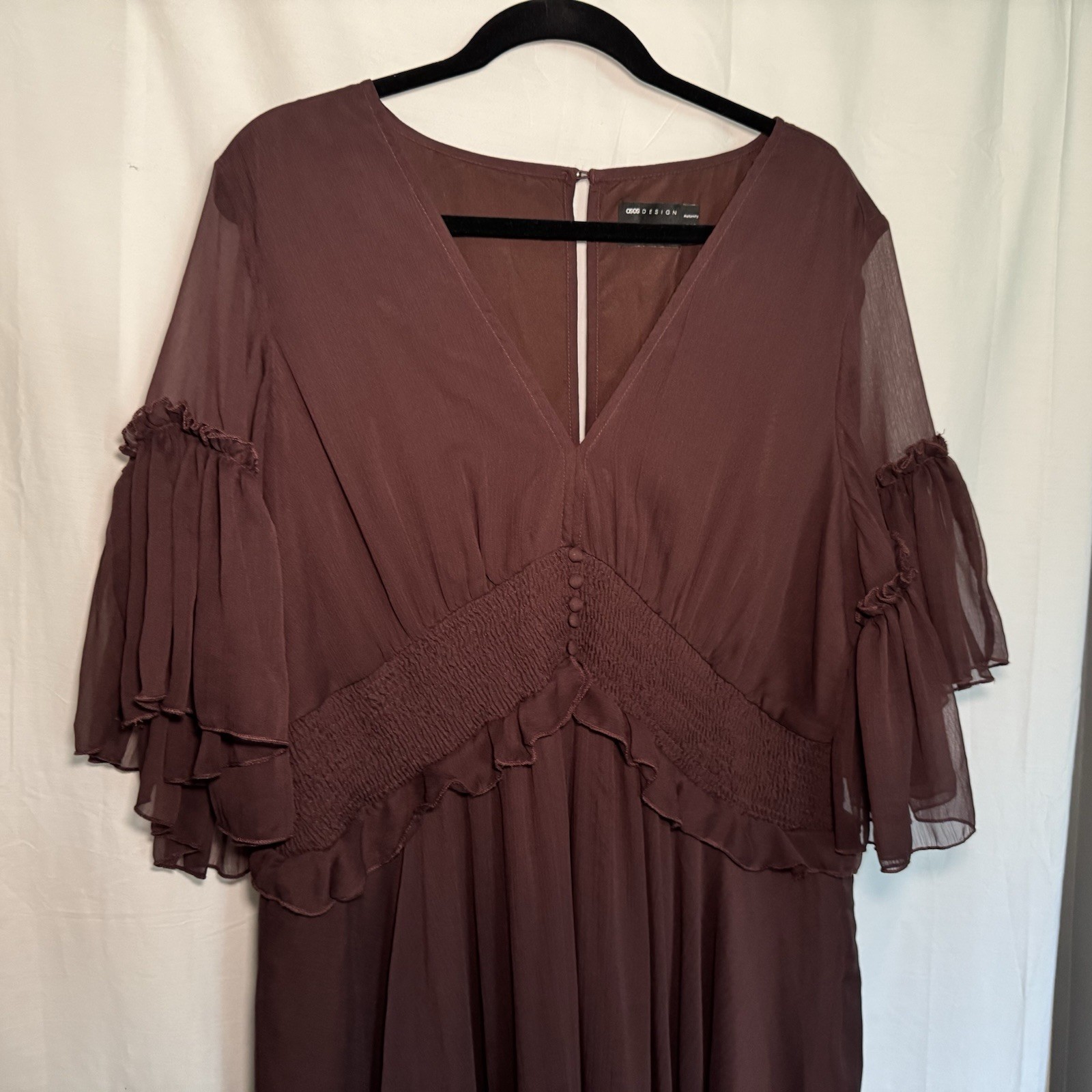 ASOS DESIGN Maternity Flutter Sleeve Midi Dress Chiffon Maroon Burgundy Size 14