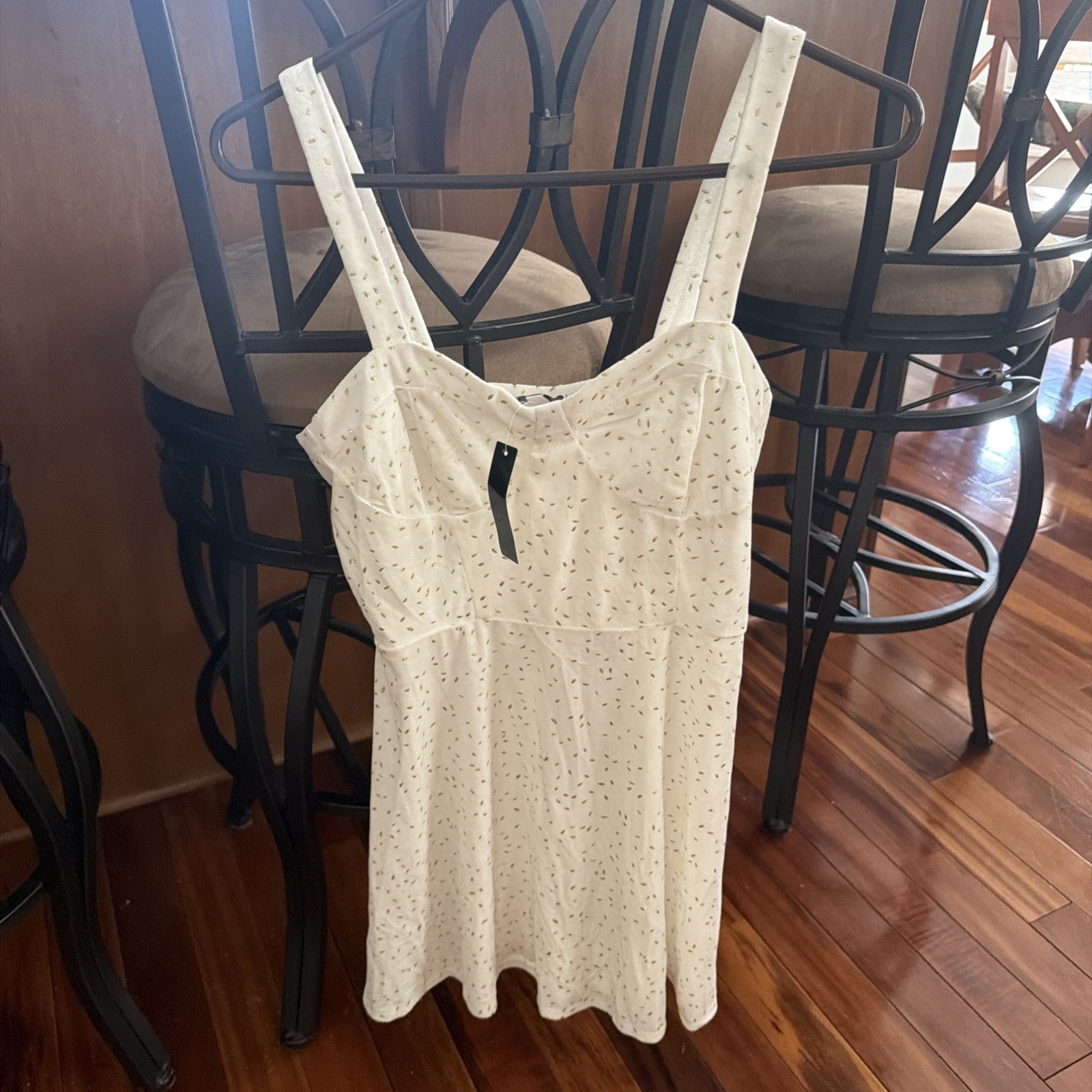 SPEECHLESS Woman’s White Velvet With Gold Bustier Sleeveless Dress Size Medium