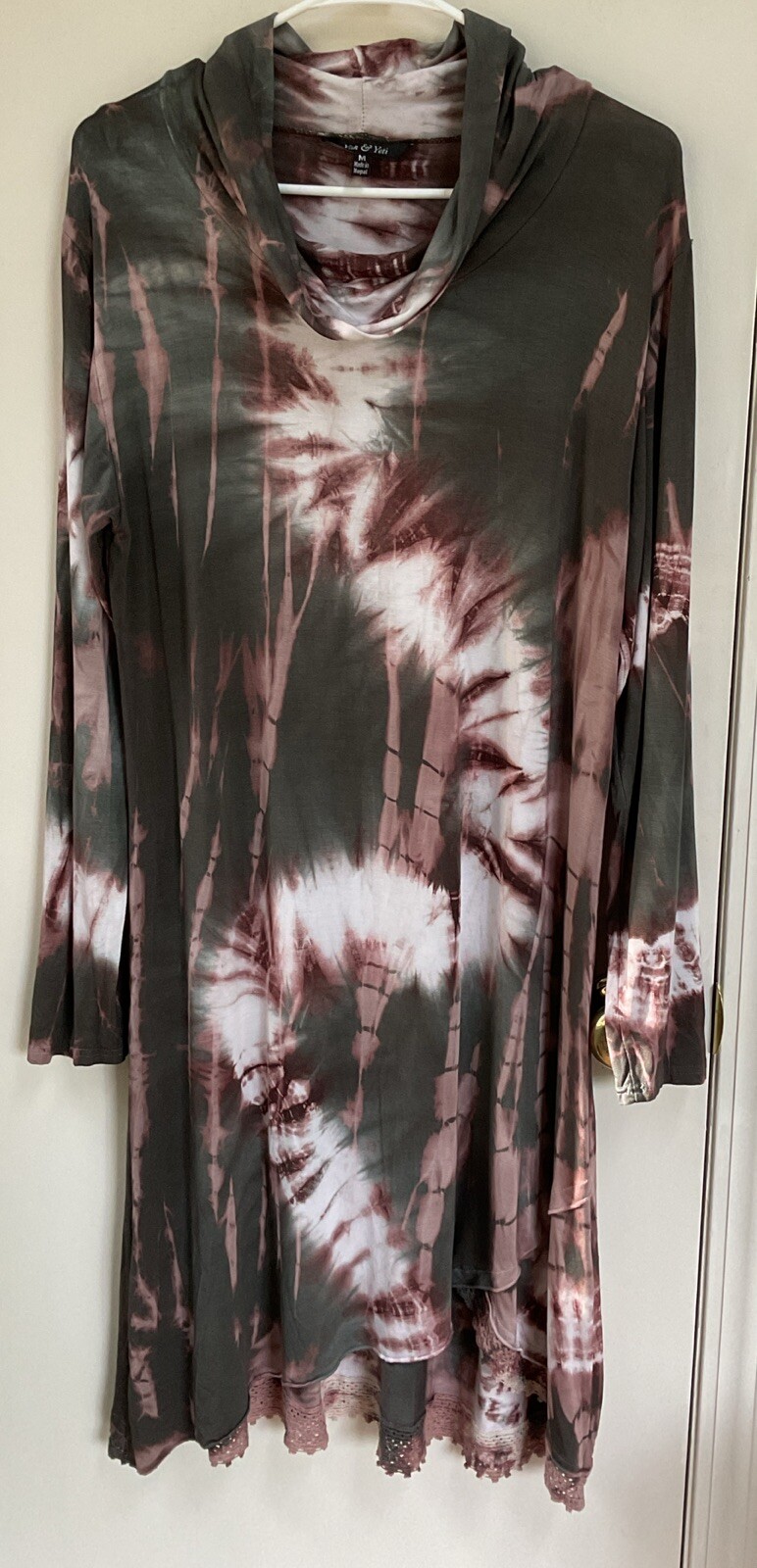 Yak & Yeti NEPAL Sz M IN THE EARTHY FOREST Brown Green Tie Dye Boho MIDI Dress