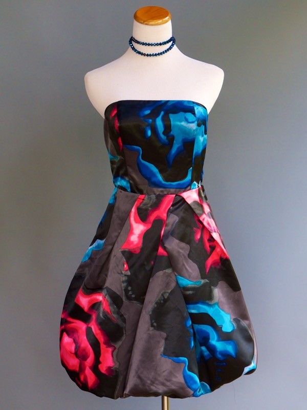 Express Psychedelic Bold Print Op Art Floral Strapless Party Bubble Dress sz S 6