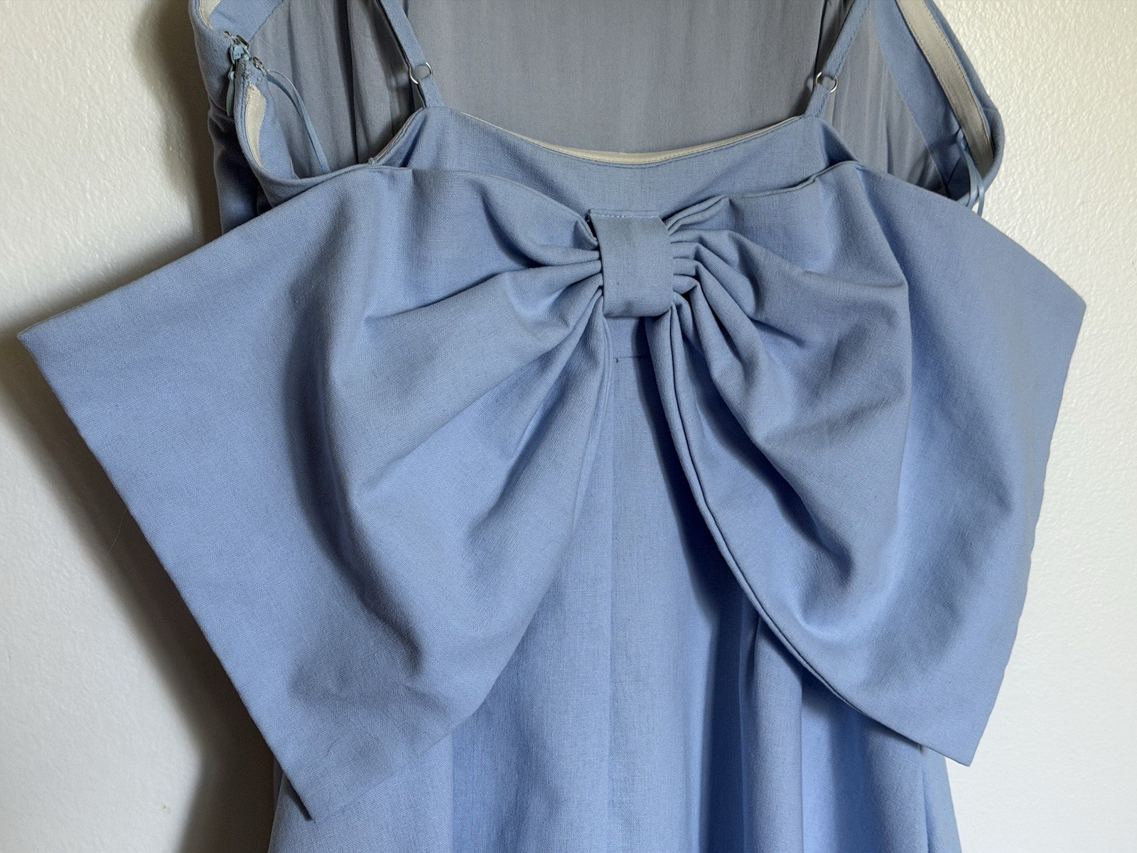 TCEC Light Blue Square Neck Strappy Mini Dress w/ Bow Detail Adjustable Size S