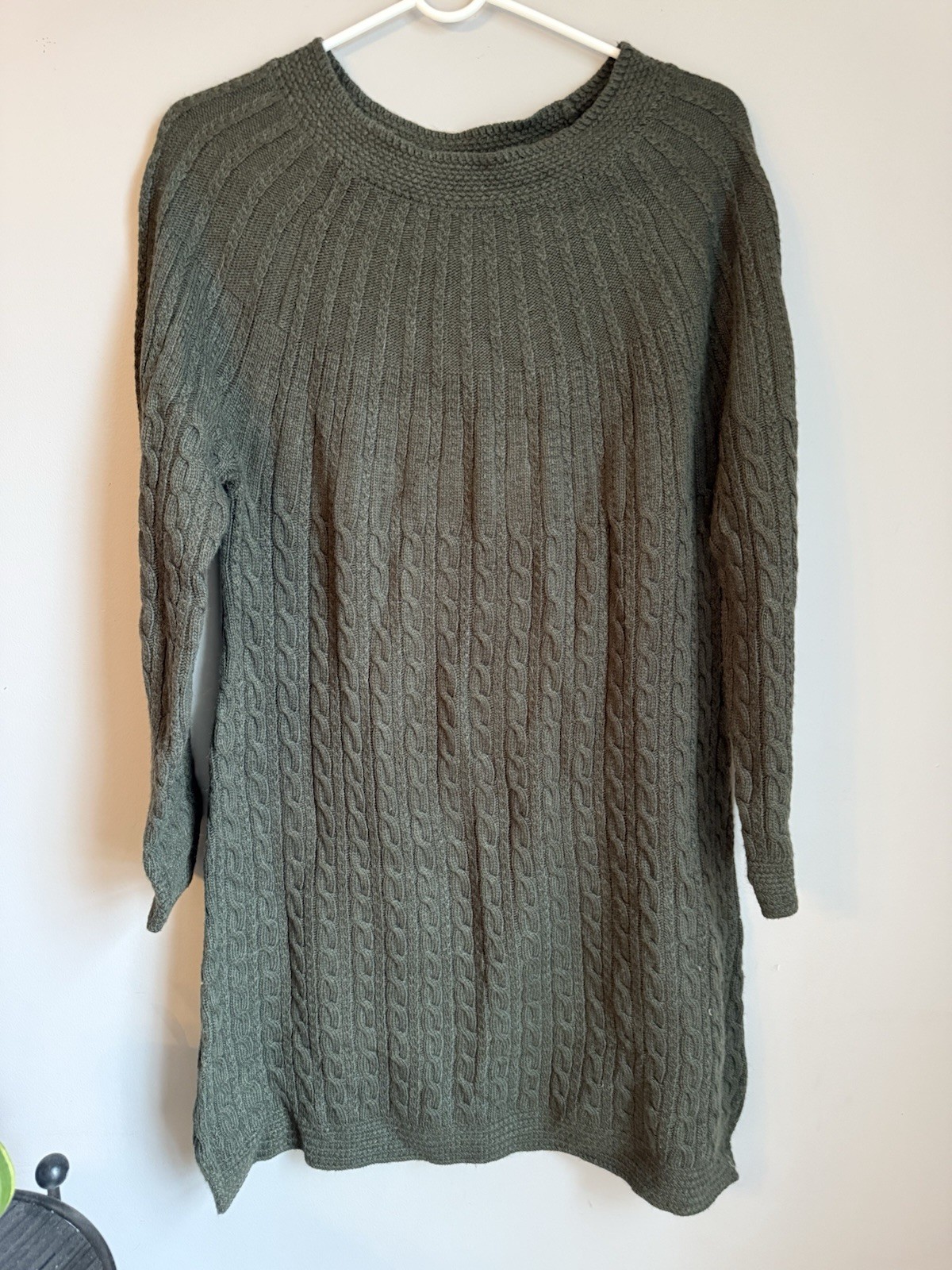 Soft Surroundings Cable Knit Sweater Dress Minimalist Sz S Cashmere Blend Green
