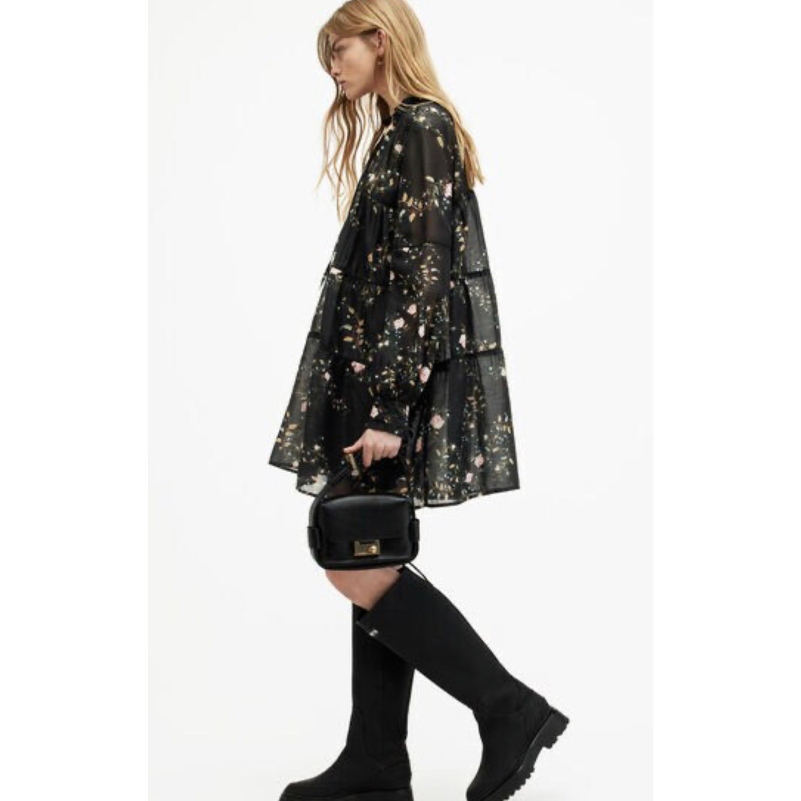 All Saints Mindy Oversized Oto Mini Dress Black Size 8