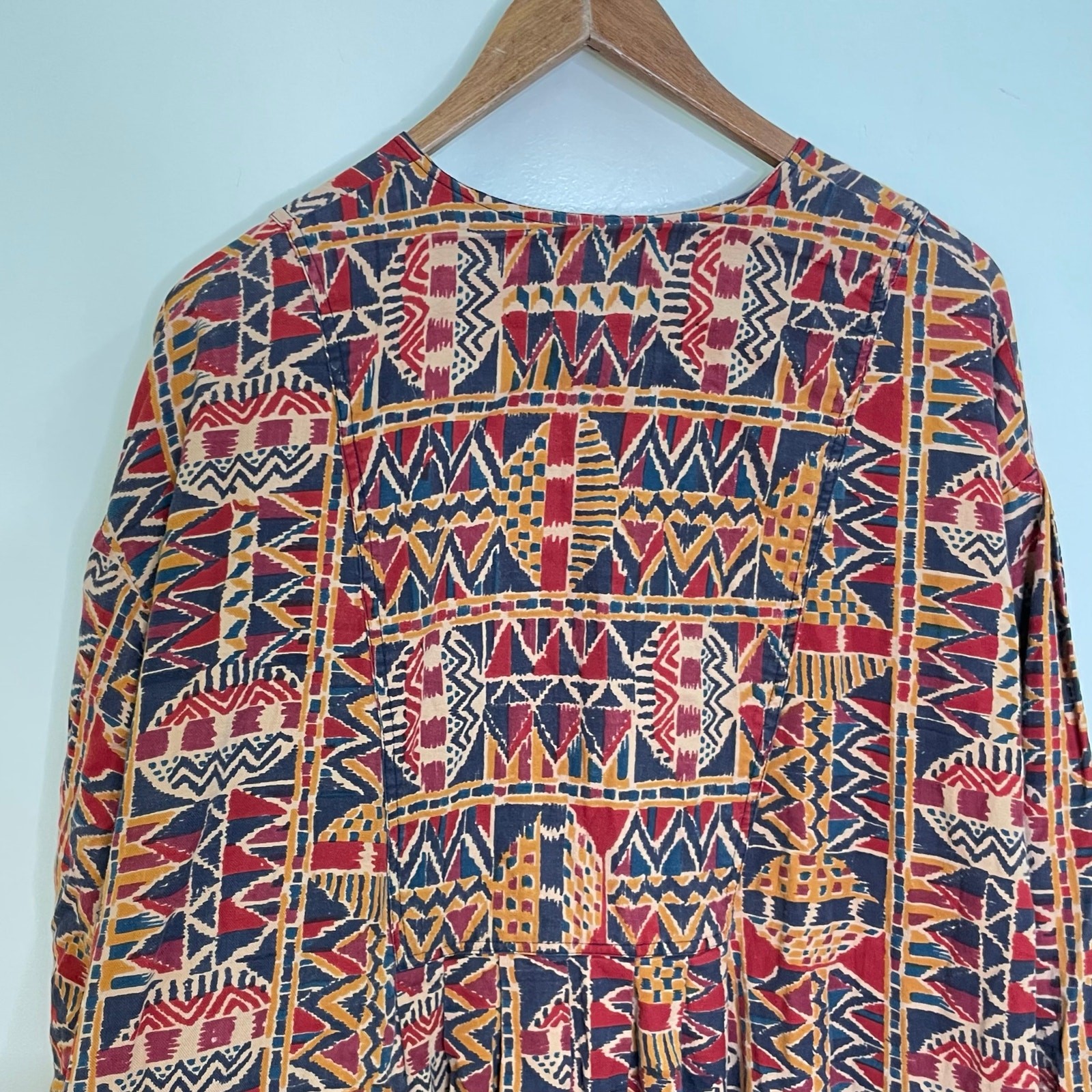 Anokhi India Multicolored Geometric Print Long Sleeve Oversized Midi Dress Sz 14