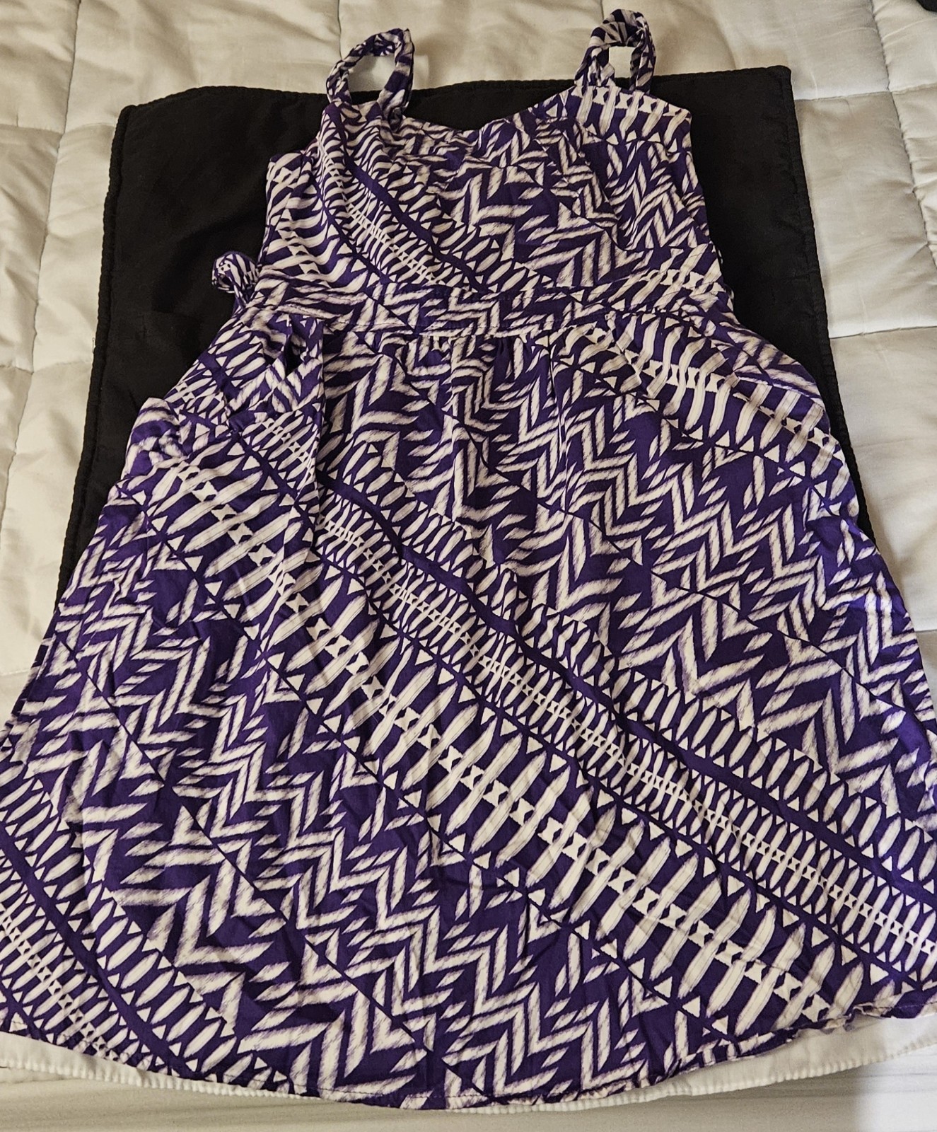 Rare Editions Purple/White Geometric Chiffon Lined Sundress Scoop Neck Zip 8