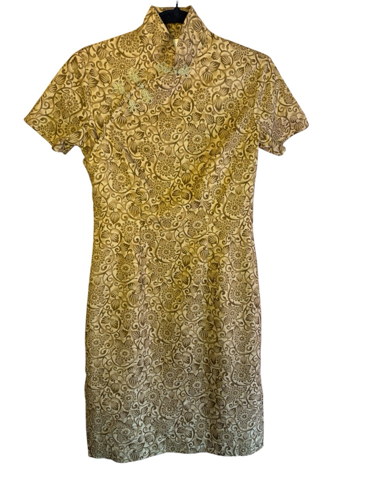 VTG Chinese Qipao Dress Cheongsam 70s Sz XS 34/28 Brocade Floral Pattern NWOT