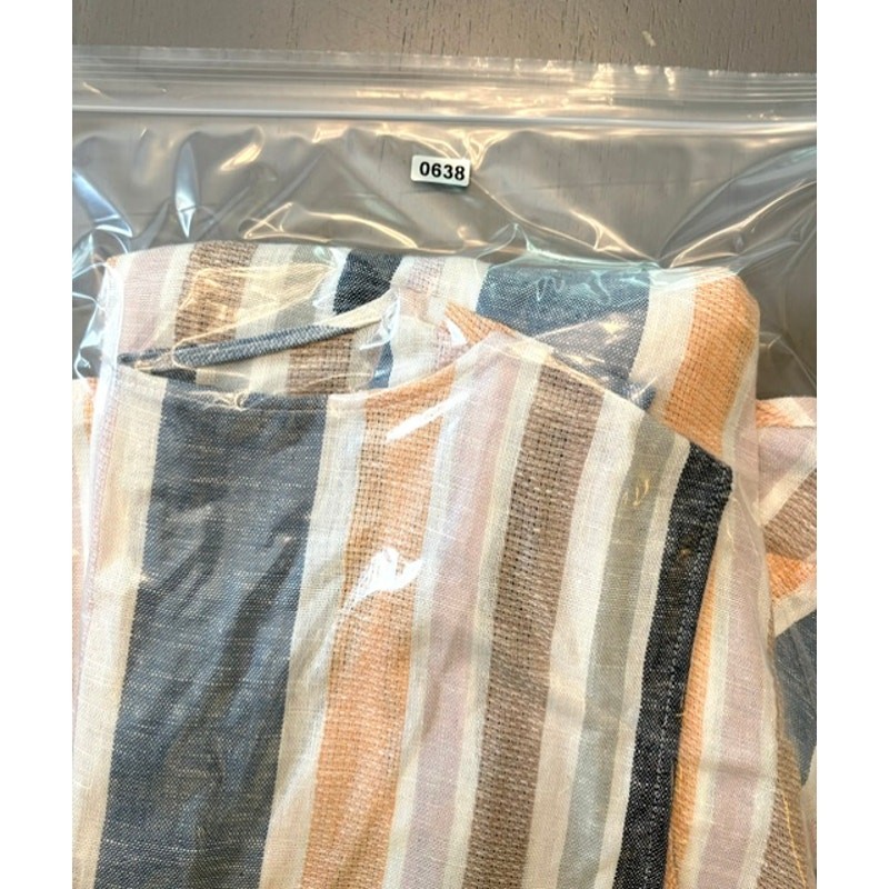 Marissa Olivia Linen Blend Striped Dress XL Blue Peach Button Front Midi Pockets