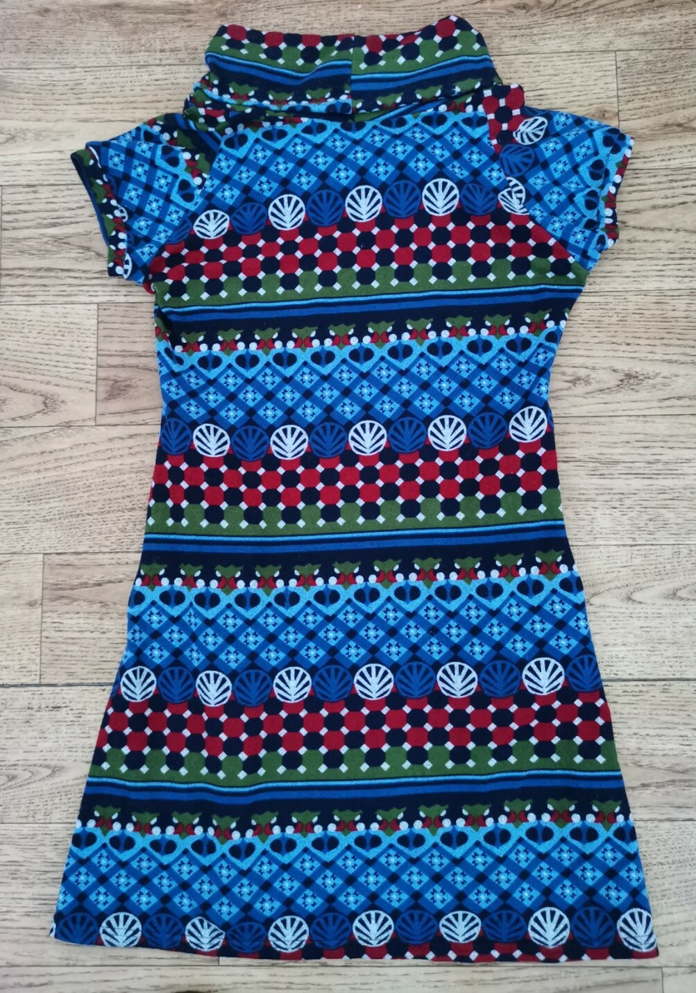 💙Ladies Blue Khaki Red PATTERN MICROFLEECE DRESS with COWL NECK UK Size 10-12💙