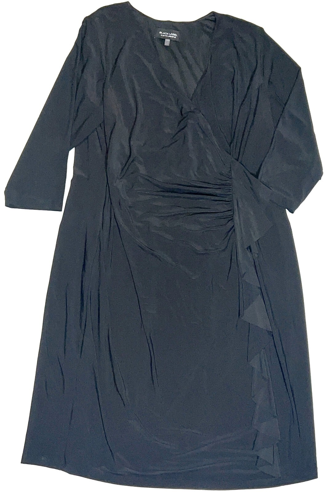Evan Picone Black Label Faux-Wrap Ruffle V-Neck Ruched 3/4 Sleeve Dress 20W 20 W