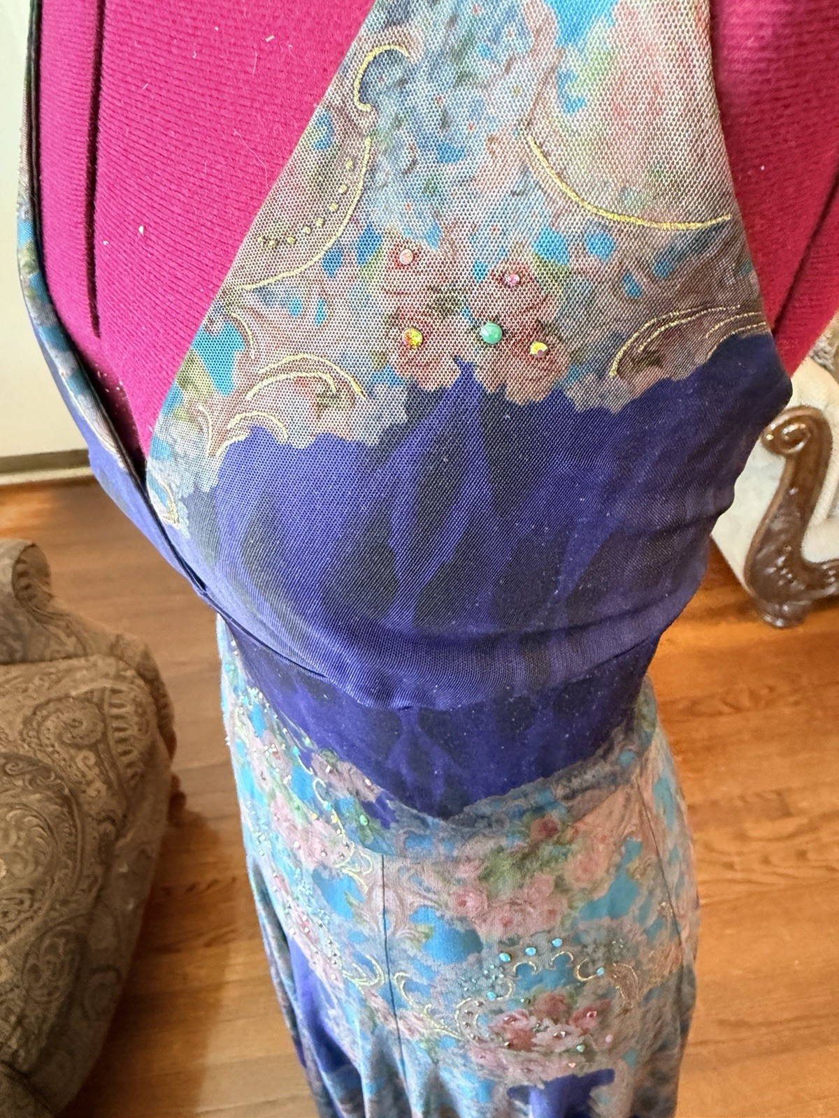Michal Negrin Elegant Full length Floral dress Size Medium + Bag