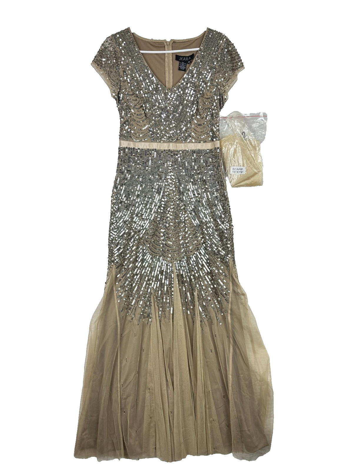 JKara Gown 10 Chiffon Sequin Beaded Embellished Godet Shimmering NWT