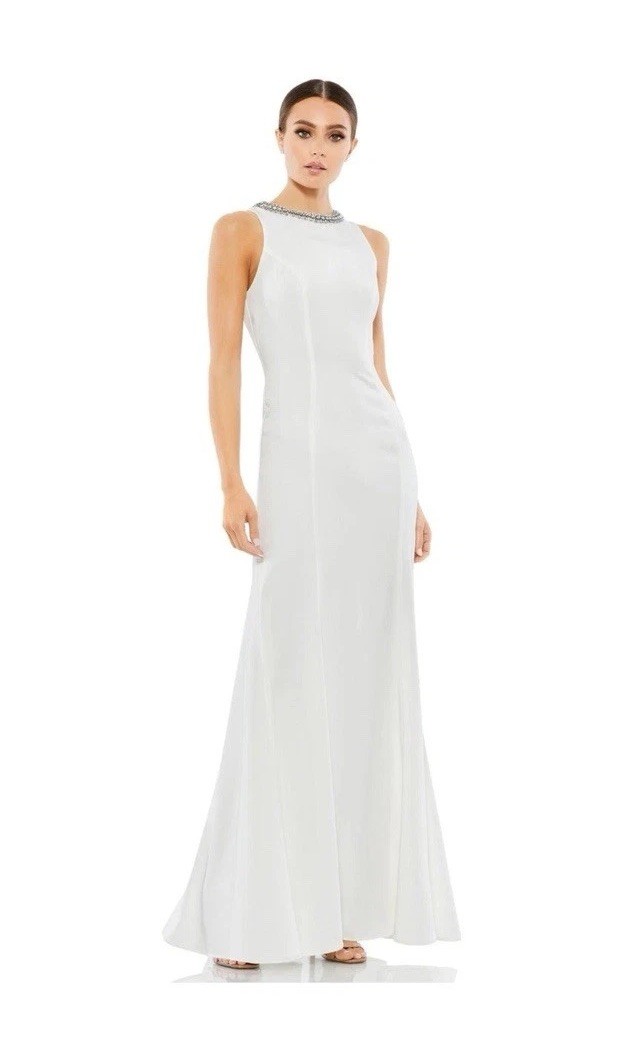 Mac Duggal 49093 White Embellished Neck Trumpet Gown Size 8 New W/ Imperfection