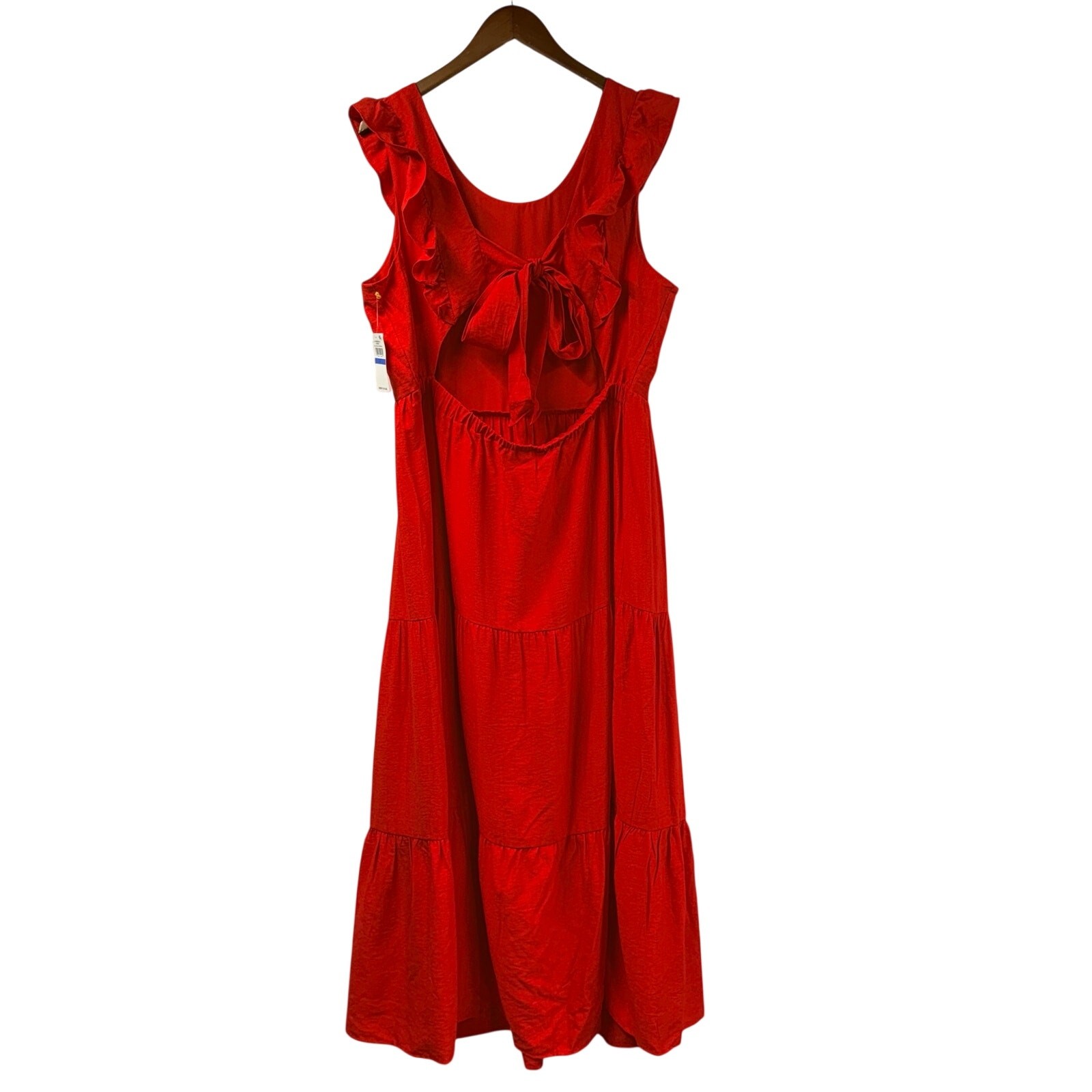 Cece Fireball Red Midi Dress Ruffle Tie Open Back XL NWT $119