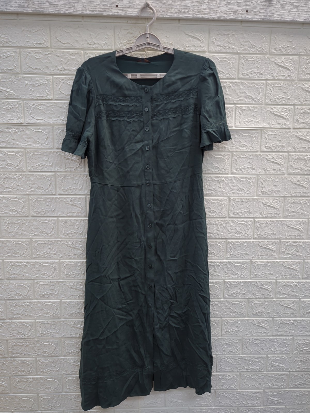 New Quince Lightweight Crepe Lace Inset Midi Dress Women’s Size Medium