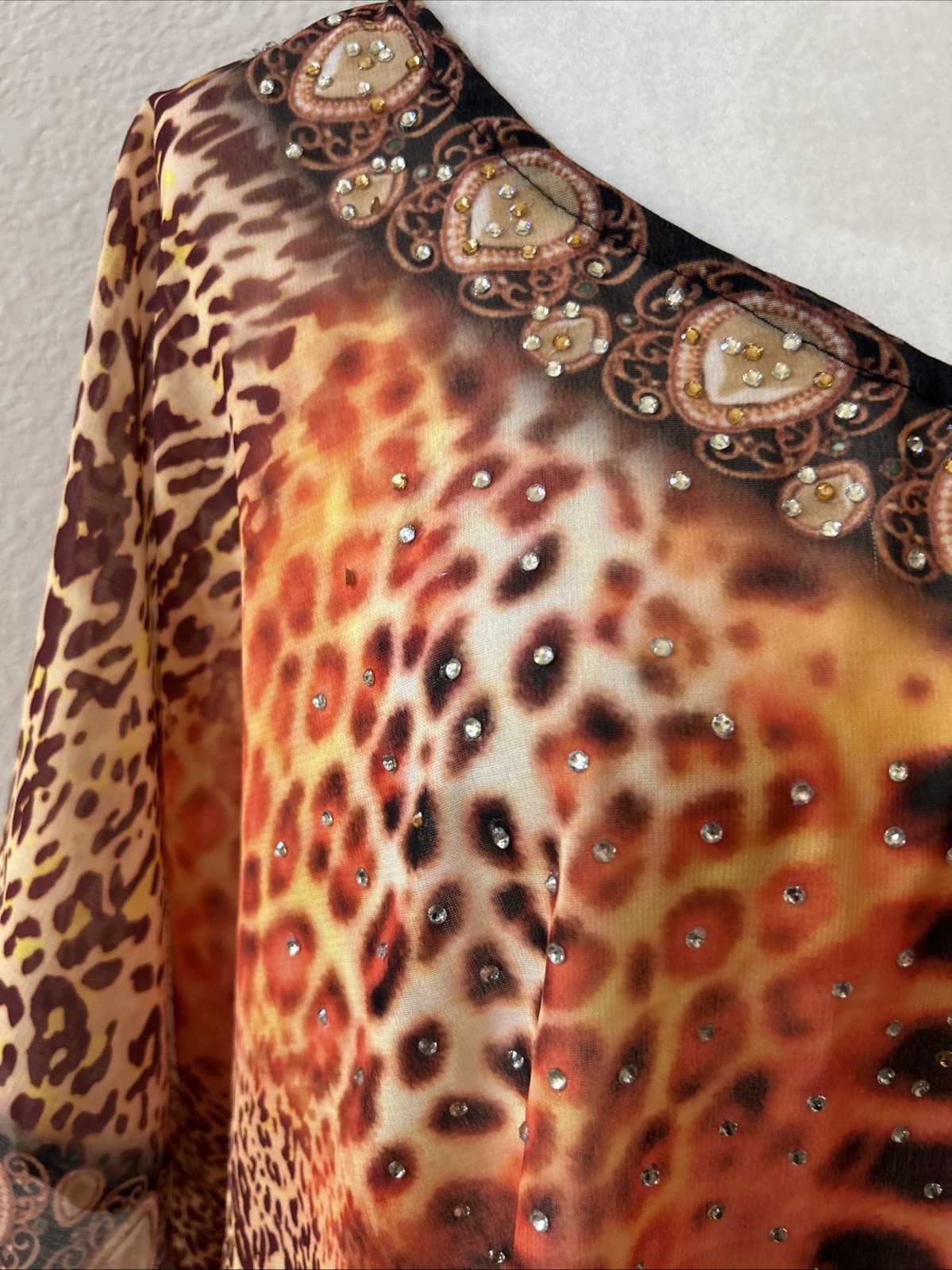 Jessica Taylor Caftan OS Animal Print Semi Sheer Sparkle EUC