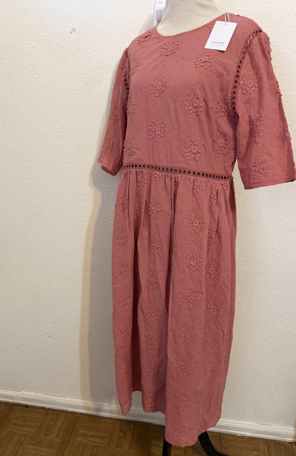 Everly On Location Dress Cotton Lace Midi Dress Beautiful Dusty Rose Size Large
