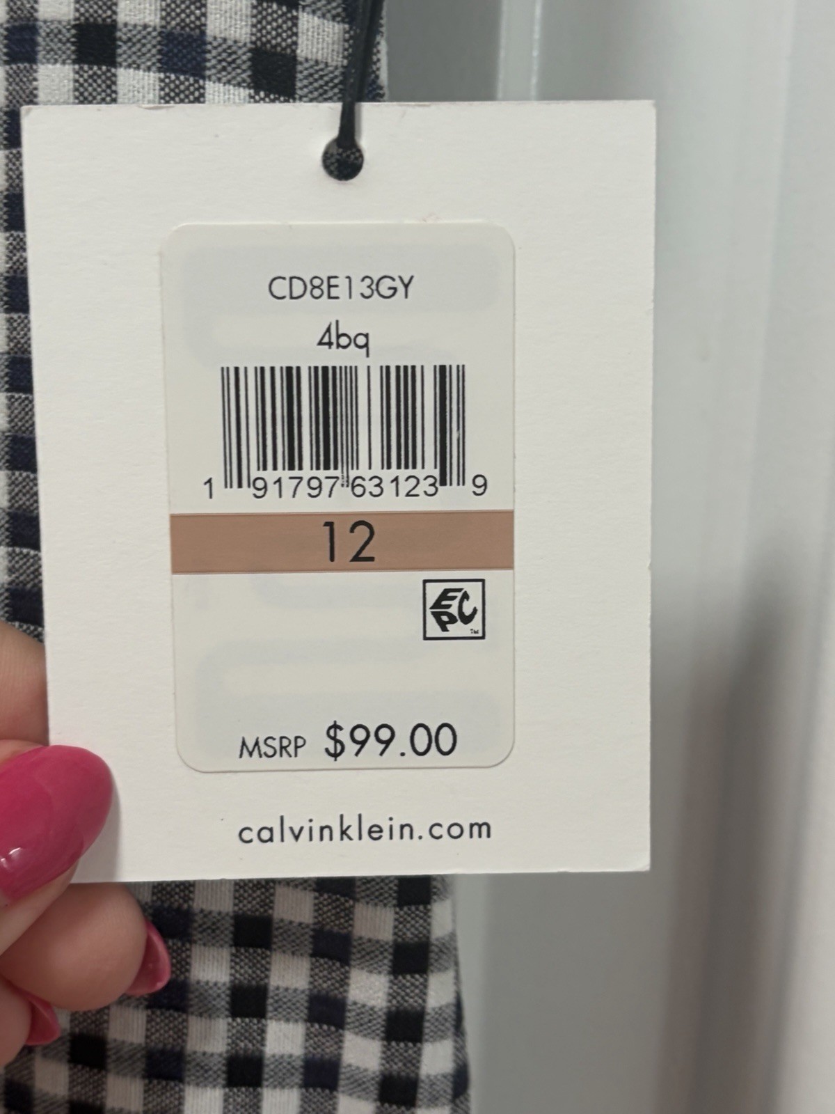 Calvin Klein NWT size 12 Gingham Puff Sleeve Sheath Dress Blue Black White