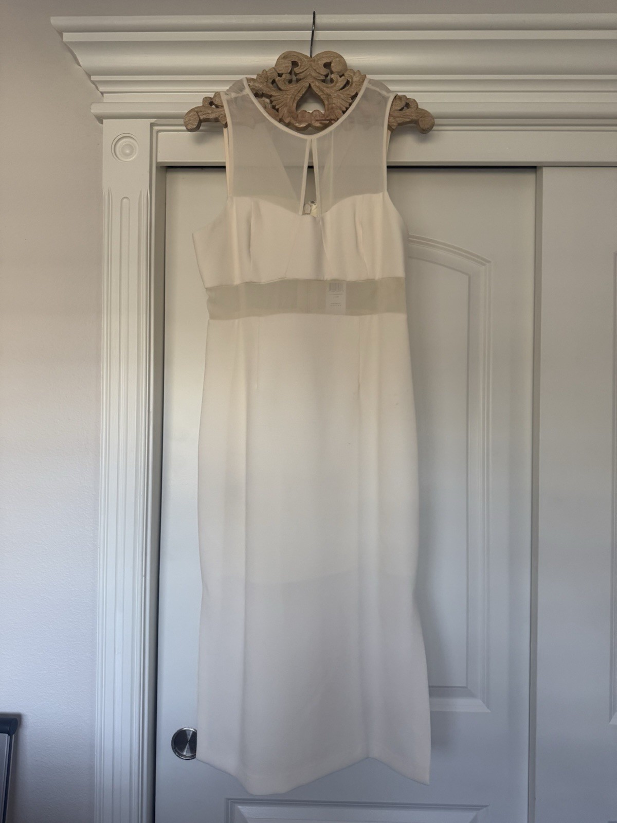 BCBG Generation Ivory Sheer Cut Out Mid Mini Straight Dress Size 10