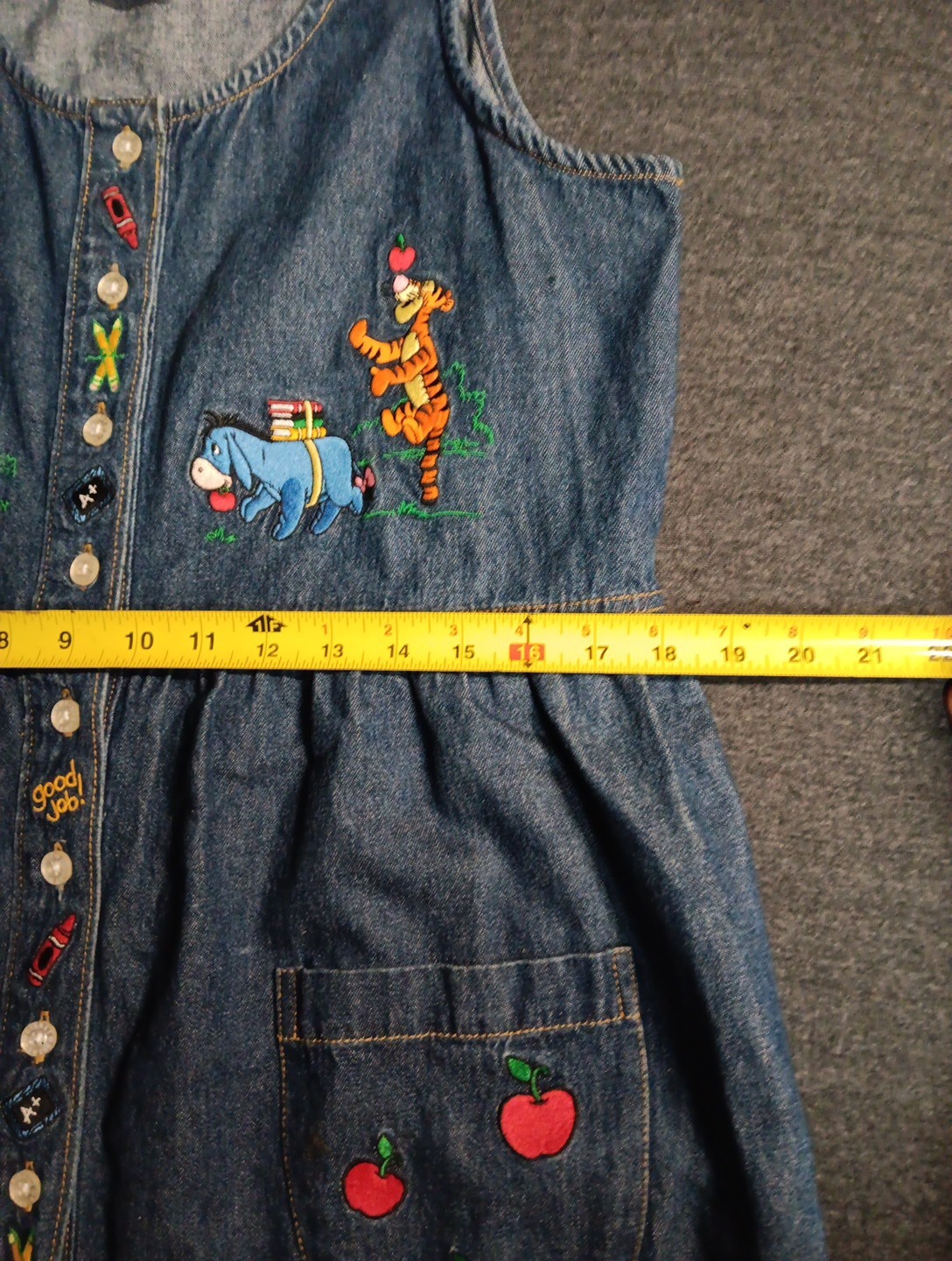 Vintage Disney Catalog Winnie Pooh Midi Denim Jumpsuit Dress Teacher School Med
