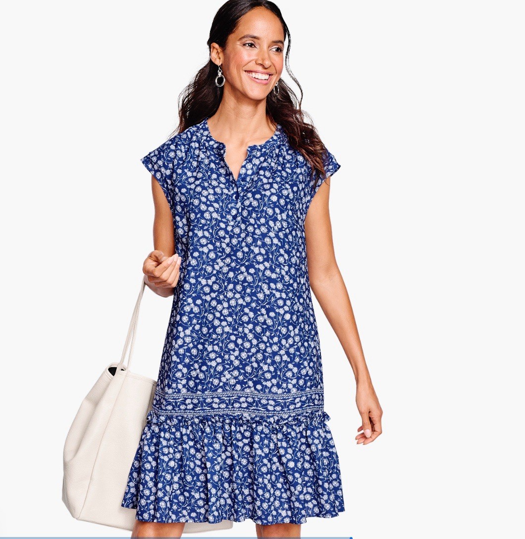 Johnston & Murphy Cap-Sleeve Floral Navy Blue Tier Dress Size XS NWT MSRP $160