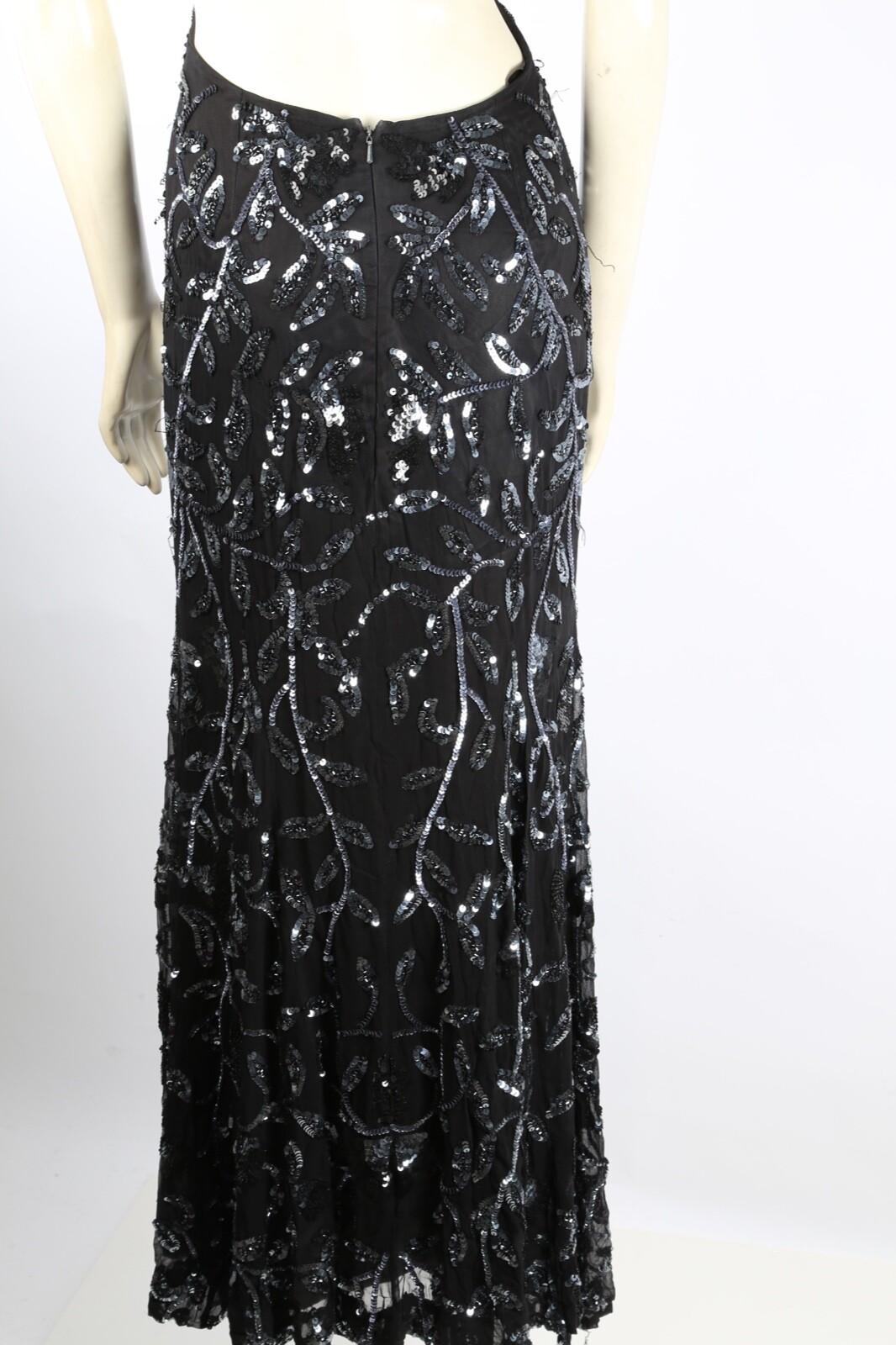 Cassandra Stone Black Silver Silk Beaded Embroidered Gown V Neck Dress Womens 0