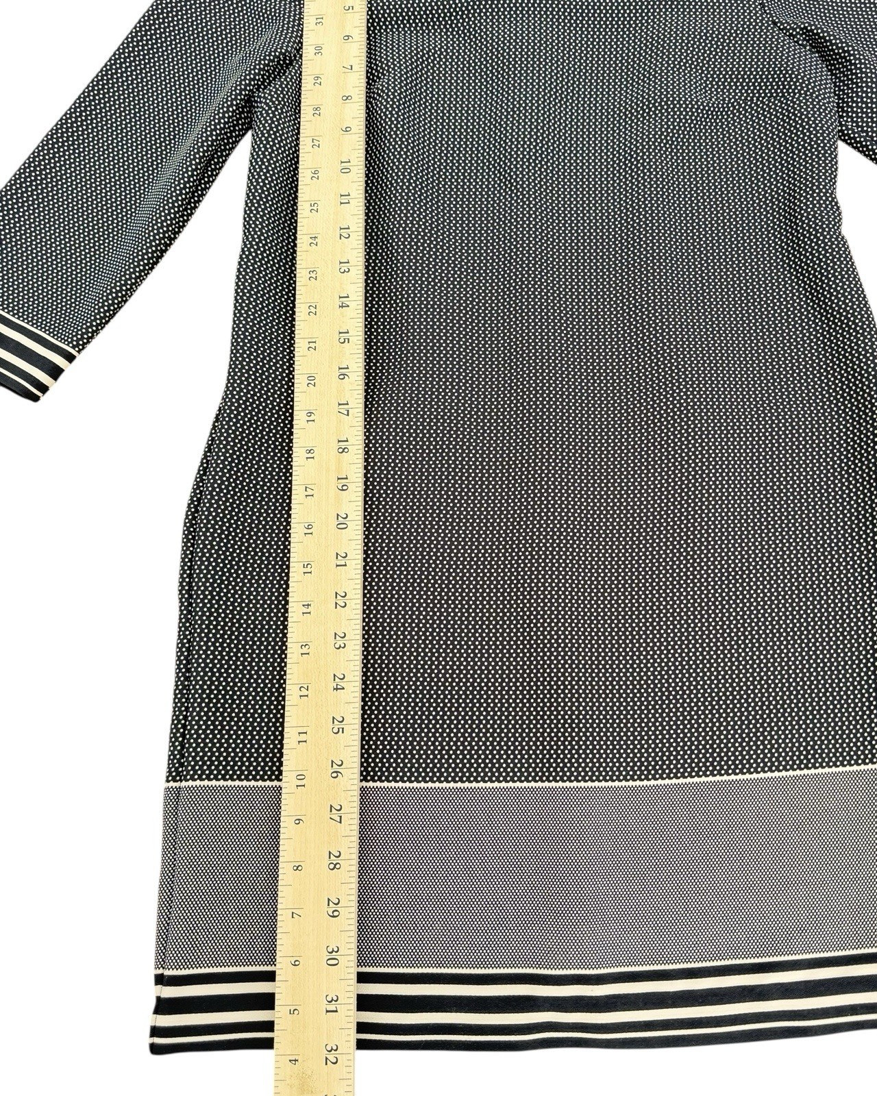 Ann Taylor Square Neck Dress Womens Black Tan Geometric 3/4 Sleeve Petite Size 2