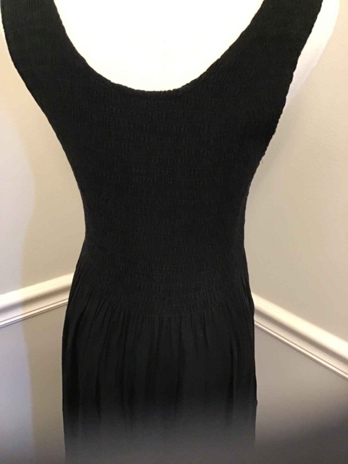 Go Fish Basic Stretch Smocked Maxi Dress Black Sleeveless Scoop Neckline Small