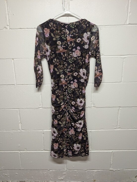 Betabrand Wanderlite Travel Purple Floral Midi Cocktail Dress (Women’s Small)