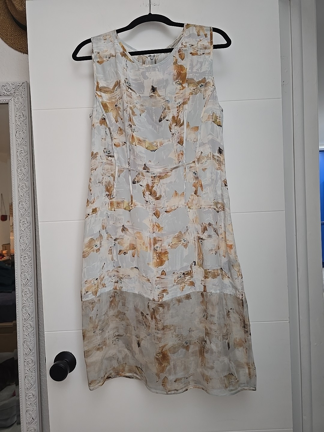 AllSaints Fleur Check Dress 100%Silk Abstract Floral Sleeveless Shift EU42 US 10