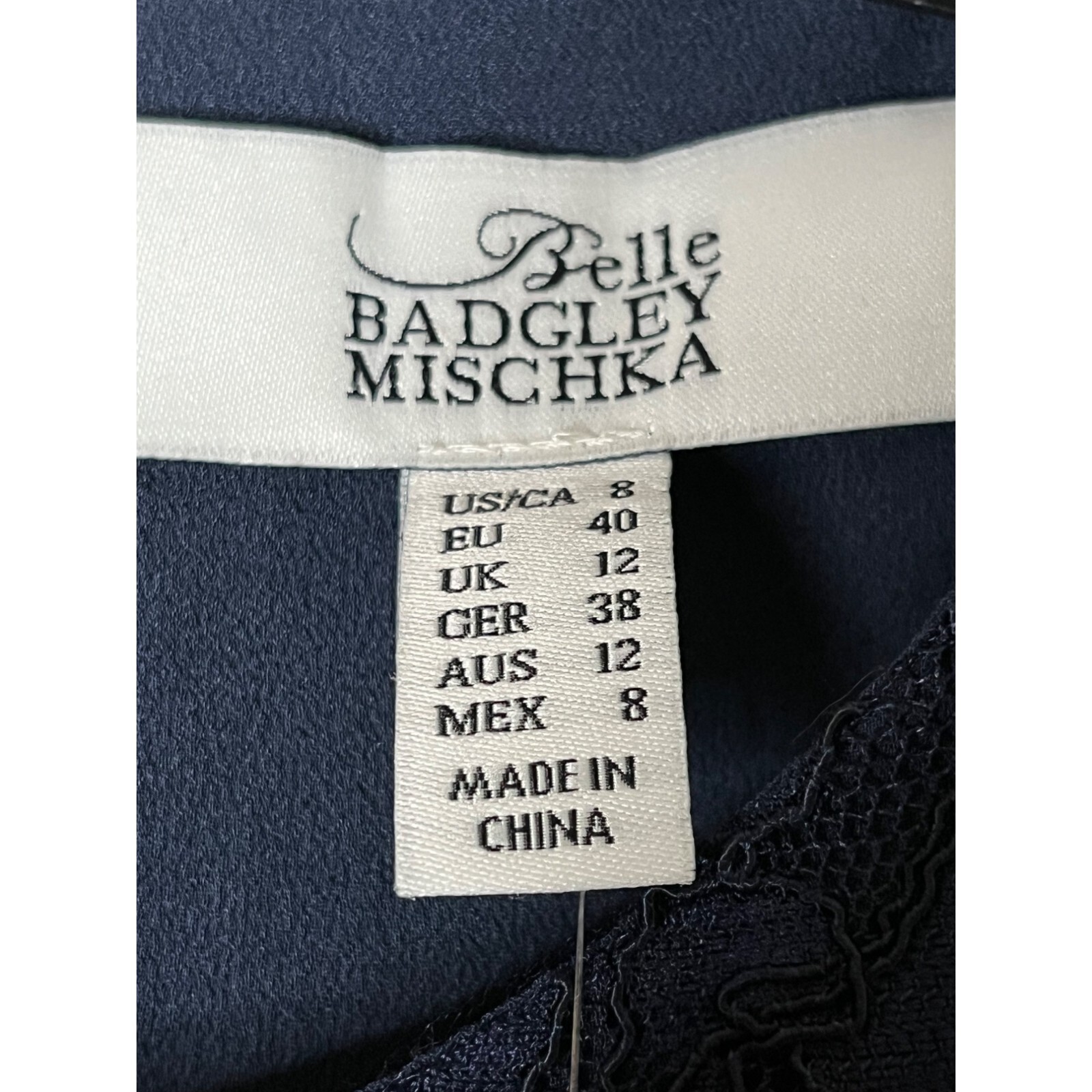 Belle Badgley Mischka Size 8 Navy Sleeveless Lace & Chiffon Evening Prom Dress