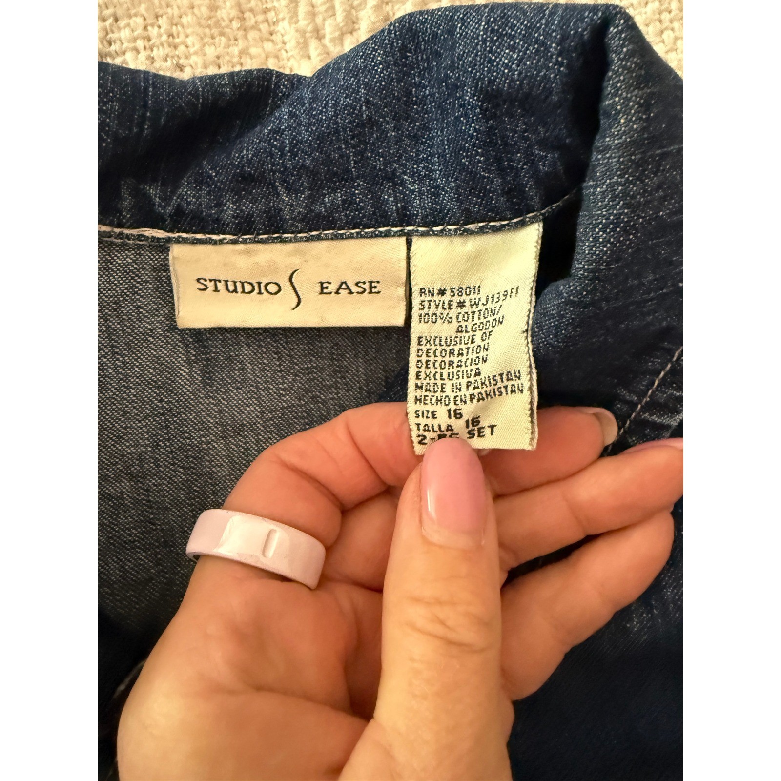 Studio Ease Denim Dress Jacket Set Size 16 Embroidered Floral 2 Piece Blue